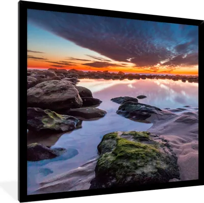 Produktbild von MuchoWow® Gerahmtes Poster Felsen - Wasser - Natur 40x40 cm - Poster mit Schwarzem Bilderrahmen Wandposter Rahmen Foto Bilder - Mit Rahmen - Wanddekoration Schlafzimmer