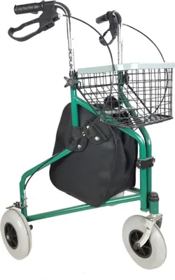 Produktbild von Mobiclinic, Rollator, Caleta, Fatlbar, Gehwagen mit 3 Rädern, Stahl, Verstellbar, Korb Tragetasch, Grün