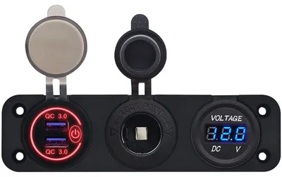 Produktbild von ProRide 12V USB-Autoladegerät 2 Ports QC3.0, Voltmeter, 3-fach Einbau