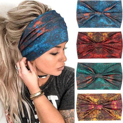 Imagen del producto de Conjunto de 4 diademas, estilo bohemio, elásticos de 24-36 cm, para mujer