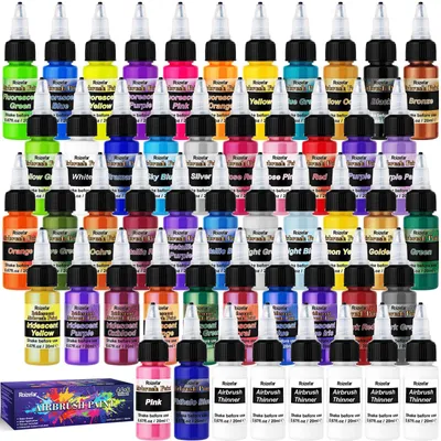 Airbrushfarben-Set, 44 Acrylfarben + 6 Verdünner, 20 ml