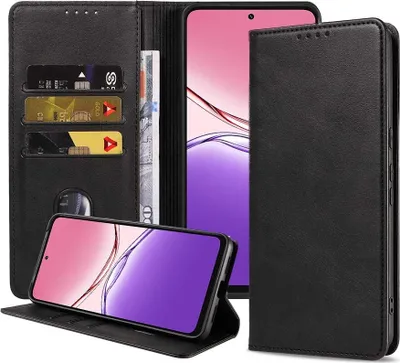 Immagine prodotto di Adatto per Oppo A5X Custodia per telefono in ecopelle con chiusura magnetica e portacarte a libro con patta - Custodia a portafoglio con slot per carte - Nero - Smartphonics