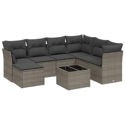 Immagine prodotto di vidaXL Set di divani da giardino 8 pezzi con cuscini in polirattan grigio