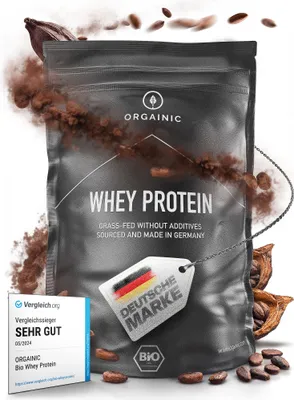 Produktbild von ORGAINIC  Kakao Whey Protein -   ohne Zusatzstoffe - Eiweißpulver aus Deutschland - Grasfütterung - 1000g