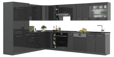 Obrázok produktu pre Rohová kuchyňa Vicco Fame-Line Antracit vysoký lesk/antracitová 347 x 257 cm bez pracovnej dosky, Model 57007