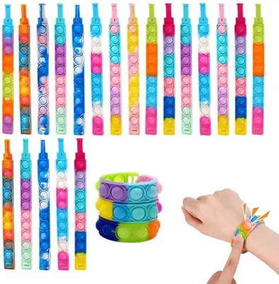 Produktbild von Pop-It-Armbänder, 20 Stück – Anti-Stress-Spielzeug – Fidget-Armband – Tragbar – Für Kinder/Erwachsene – Lindert Angst und Stress – Fidget-Armband