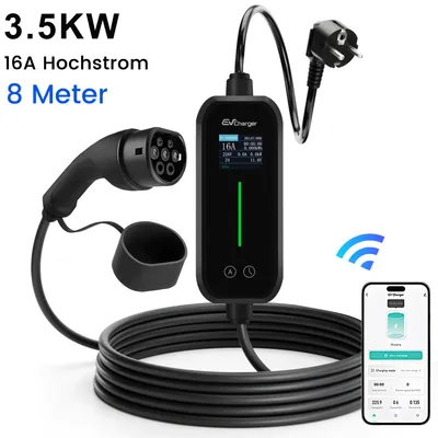 Produktbild von ev charger 3.5kw 6A/8A/10A/13A/16A 8m WIFI Type2 EV Ladekabel Typ2 Schuko Einstellbarer