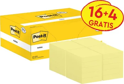 Image de Post-it® 653SY-20 16 + 4 GRATIS: Post-it® Notes Haftnotizen gelb, 16 Blöcke + GRATIS 4 Blöcke