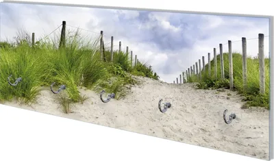 Produktbild von Wallario Flurgarderobe Wandgarderobe aus Glas, mit 5 Haken, Größe 80 x 30 cm, Motiv Auf dem Weg zum Strand durch Dünen