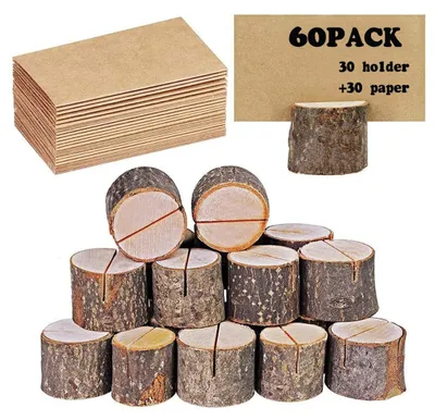 Tischkartenhalter aus echtem Holz, 30 Stück + 30 Kraftpapier
