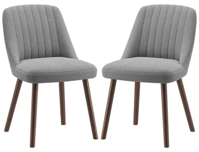 Productafbeelding van Set van 2 eetkamerstoelen, moderne keukenstoelen met een schelpvormige rugleuning, zachte bekleding en massief houten poten, in Scandinavische stijl, geschikt voor eetkamers, woonkamers of restaurants, kleur: grijs