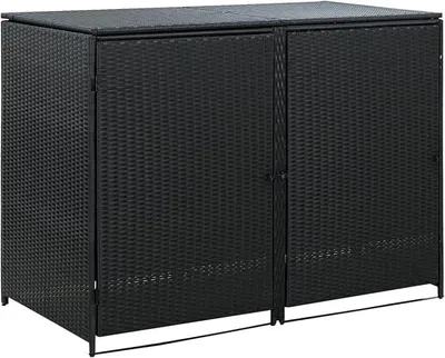 Produktbild von Rattan Mülltonnenbox 2er Mülltonnenbox für 2 Tonnen Mülltonnenabdeckung Doppelbox Abfallbehälter Mülltonnenschrank Schwarz 274x80x117 cm
