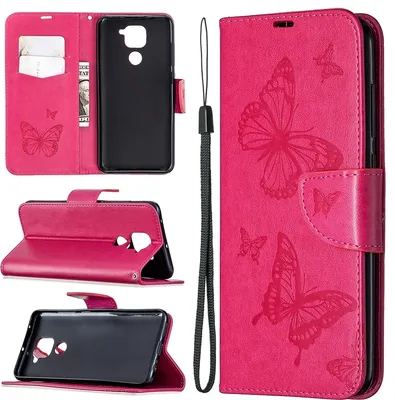Produktbild von Mobigear Butterfly  Xiaomi Redmi Note 9 Hülle Klapphülle Geldbörse - Magenta
