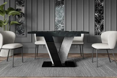 Produktbild von ALTDECOR Esstisch ausziehbar, ideal als Küchentisch, Esszimmertisch - oder Wohnzimmertisch, solide Konstruktion aus Möbelplatte, 120 -160x90x75 cm - Hochglanz Schwarz / Betonoptik -  INEY
