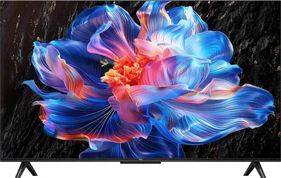 A flat-screen television displaying a vibrant, abstract floral image.