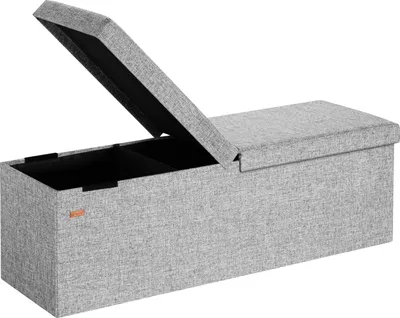 Produktbild von CASARIA® Sitzbank mit Stauraum, Grau – Faltbar, 115 x 40 x 40 cm, 130L Volumen, bis 300 kg belastbar, gepolstert, Leinen-Optik – Aufbewahrungsbox mit Deckel, Sitztruhe mit Stauraum, Polsterbank