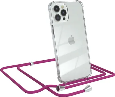 Produktbild von EAZY CASE Handykette kompatibel mit Apple iPhone 12 Pro Max, Handyhülle mit Umhängeband, Handykordel, Schutzhülle Clear, Band in Rosa