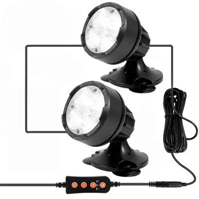 Produktbild von 2er Set LED Teichbeleuchtung Unterwasser Lampe Dimmbar Aquarium Scheinwerfer mit Saugnäpfe und Erdspieß