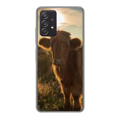 Produktbild von MuchoWow® Handyhülle Schutzhülle Hülle für Samsung galaxy a73 Schottischer Highlander - Sonnenuntergang - Gras Silikon Softcase Handy Hülle - Handyhülle