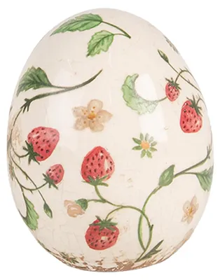 Zdjęcie produktu dla Clayre & Eef Figurka Jajko Ø 10x12 cm Beżowo-czerwone ceramiczne truskawki