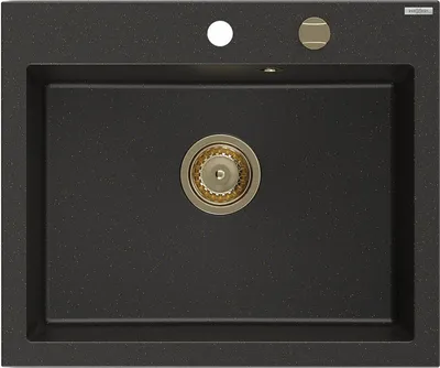 Produktbild von Mexen Elix Granitspüle 1-Becken 600 x 500 mm, schwarz/gold metallic, goldener Siphon - 6525601005-75-G