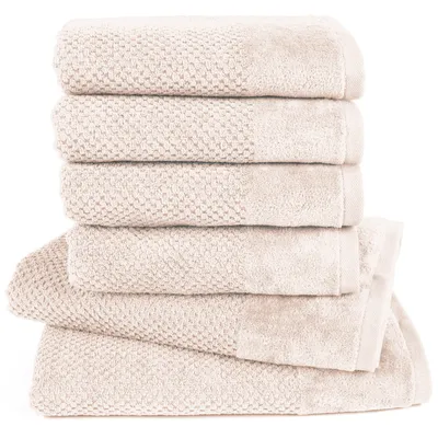 Produktbild von Pure Label 6-TLG Handtücher Set mit Aufhängeschlaufen aus Baumwolle, saugstark und weich - 2xBadetuch 70x140 cm 4xHandtuch 50x100cm, Creme