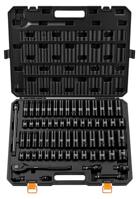 Immagine prodotto di VEVOR Set 65 Pezzi Bussole a Impatto Attacco da 1/2" Esagonali, Chiavi a Bussola da 3/8" a 1-1/4" in Pollici e Metriche da 10 a 24 mm, con Custodia, in Acciaio Legato Cr-V, per Riparazione di Veicoli