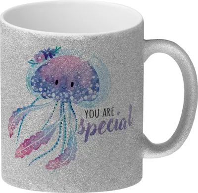 Produktbild von Qualle Glitzer-Kaffeebecher mit Spruch You are special