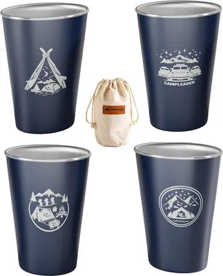 Produktbild von Unyqoos® 4er-Set Edelstahl-Trinkbecher 350 ml – lebensmittelechte, bruchsichere Camping- & Reisebecher, blau, für Kinder und Erwachsene