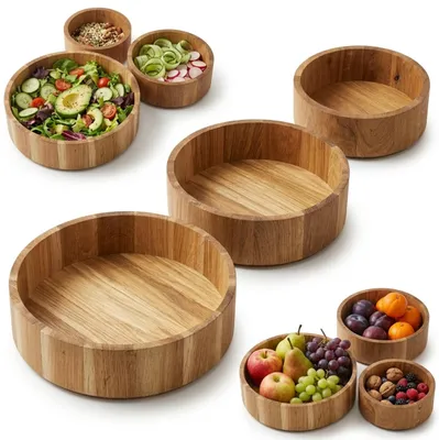 Produktbild von 3ER-SET HOLZSCHÜSSELN aus massiver Eiche für Obst, Salat, Nüsse und Brot