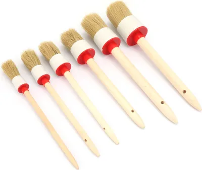 Image de 6pcs Wooden Handle Car Detailing Brush Set Round Oil Painting Wax Brushes