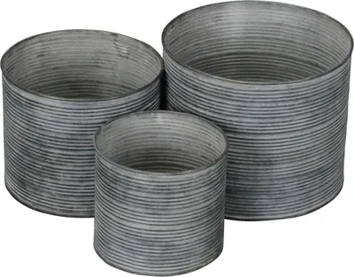 Produktbild von Blumentopf Metall 3erSet rund grau Ø11+14+17cm Vintage Schale Übertopf Deko