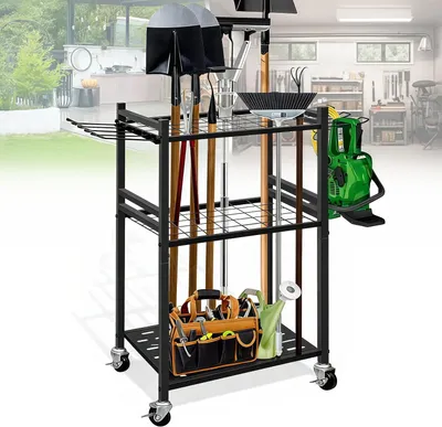 Obrázek produktu pro Držák na nářadí, ocel, 6 bočních háčků, 3 háčky, s kolečky, pro garáž
