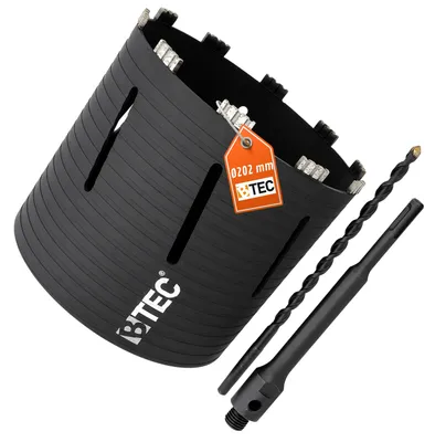 Produktbild von Diamant Bohrkrone NEXT GENERATION Ø 202 mm mit SDS+ Adapter 200 mm & Zentrierbohrer Nutzlänge 180 mm Segmenthöhe 10 mm Beton Mauerwerk Poroton Ziegel Porenbeton Tonrohr