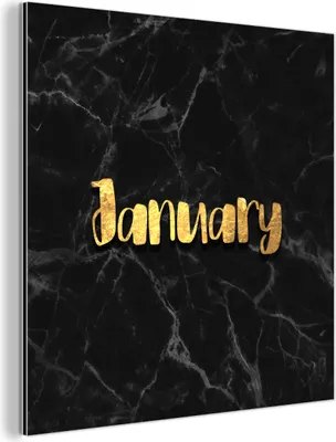 Obrázok produktu pre Nástenná dekorácia Kovový kovový obraz Wall Art 90x90cm Kalendár - január - zlatý - mramor Muchowow Hliníkové obrazy