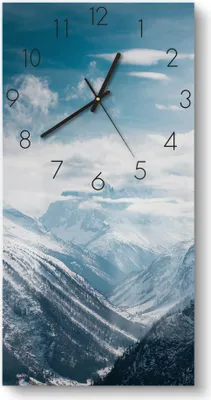 Produktbild von DEQORI Glasuhr 30x60 cm Zahlen 'Alpenmajestät' Wanduhr Glas Uhr Design leise Küchenuhr