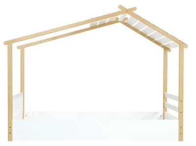 Produktbild von Kinderbett Hausbett 90x190 cm Ohne Matratze Weiss Natur Holz Lattenrost Schlichtes Design Kiefer MDF