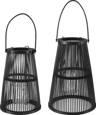 Produktbild von Laterne Holzlaterne Windlicht 2er Set GartenlaterneTerrassenlaterne Deko schwarz braun Schwarz