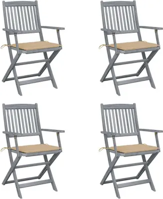 Produktbild von BESTE 2022© Outdoor-Stuhl Stilvollen mit robustem ,Klappbare 4er Set Gartenstühle mit Sitzkissen Massivholz Akazie Relaxsessel Armlehnstuhl mit Premium & schlichten Design *HOM