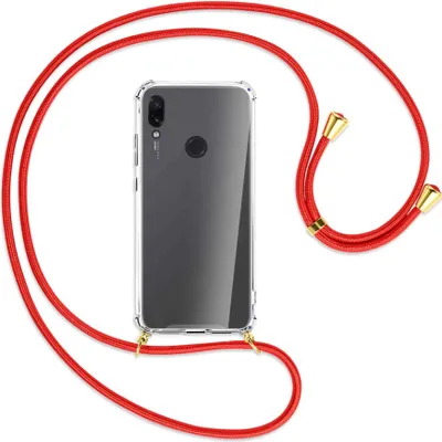 Produktbild von Handykette Backcover-Schutzhülle mit Band (Metall goldfarben) für Xiaomi Redmi Note 7 (Pro) - rot
