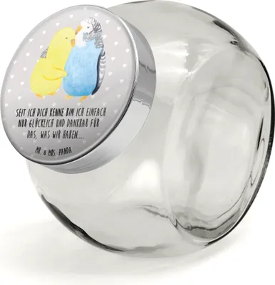 Produktbild von Mr. & Mrs. Panda Bonbonglas Wellensittich Liebe XL 2000ml - Grau Pastell - Geschenk, Teedose, Verknallt, Frischhaltedose, Hocheitstag, Ehe, Glasdose, Vögel, Paar