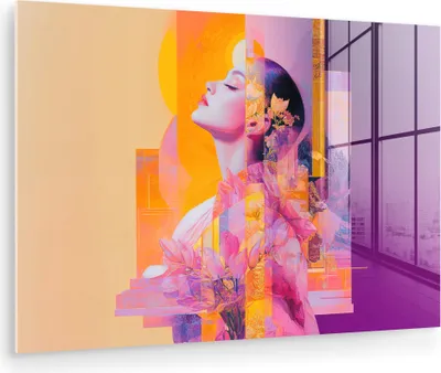 Produktbild von MuchoWow Glasbilder - Bilder auf Wandbild - Foto auf Glas Abstrakt - Porträt - Frau - Farbenfroh 60x40 cm Wanddekoration aus Glas - Acrylglasbild - Acrylbilder - Glasfotos