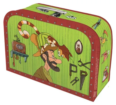 Produktbild von Pettersson und Findus Kinderkoffer klein, Pappkoffer, Koffer aus Pappe, Geschenk Verpackung, Gutschein Verpackung,Spielkoffer, Metallgriff und Metallhenkel, Reisekoffer Kinder