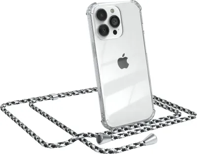 Produktbild von EAZY CASE Handykette kompatibel mit Apple iPhone 13 Pro, Handyhülle mit Umhängeband, Handykordel, Schutzhülle Clear, Band in Schwarz