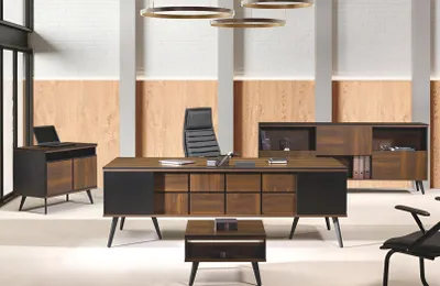 Produktbild von Schreibtisch Klassischе Komplette Arbeitszimmermöbel 4tlg Holz Braun