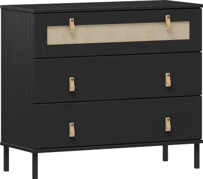 Produktbild von Kommode >WZ-0800< 3 Schubladen, Kiefer massiv schwarz lackiert - 90x80x40 (BxHxT)