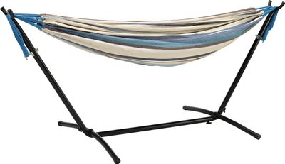 WOMA Outdoor Hängematte 2 Personen - blau - Doppel Hängeliege 200x150 cm mit Metall Gestell max. Belastbarkeit 200kg - Hänge Gartenliege Schaukelbett