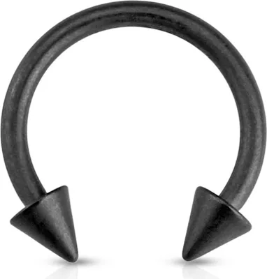 Produktbild von Piercing Ring Hufeisen Augenbrauen Lippen Ohr Nasen Piercing Spitzen Spikes Circular Barbell matt-schwarz 1,2 mm 8 mm