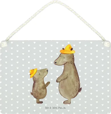 Produktbild von Mr. & Mrs. Panda Holzschild Bären mit Hut DIN A4 - Grau Pastell - Geschenk, holzbild, Bär, Schild, Deko Wandbild, Vatertag, wandtafel, Dad, Muttertag, Familie, Türschild