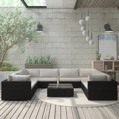 Produktbild von Möbel 9-tlg. Garten-Lounge-Set mit Auflagen Poly Rattan Schwarz - Gartenmöbelgarnituren 46786